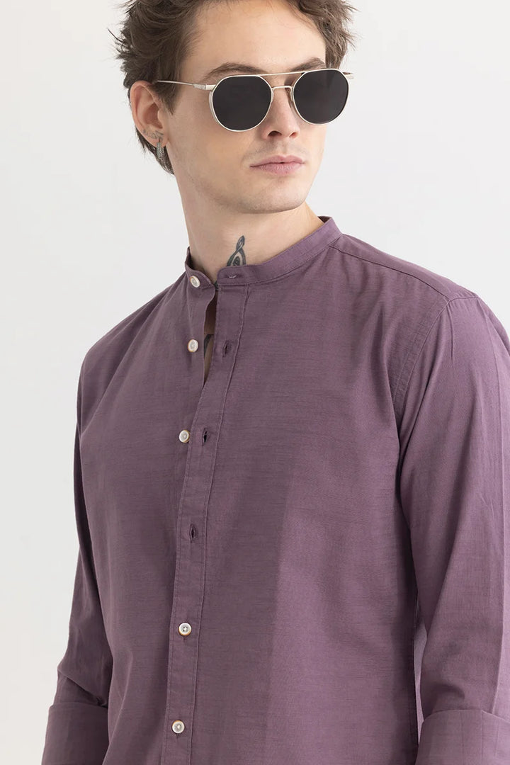 Mandarique Purple Linen Blend Shirt