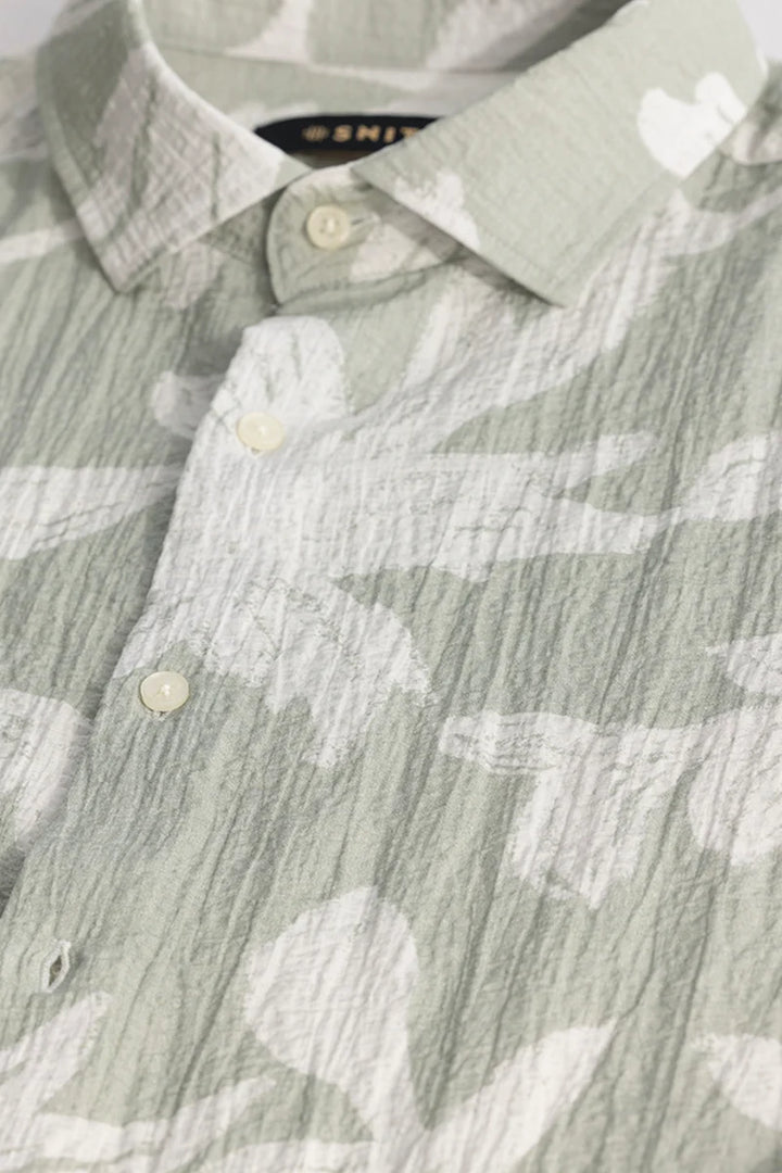 Green Textured Printed Shirt