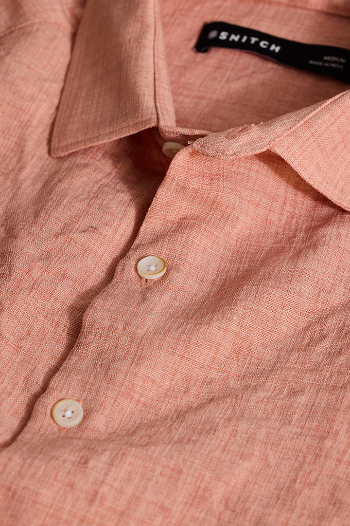 Peach Textured Slim Fit Shirt