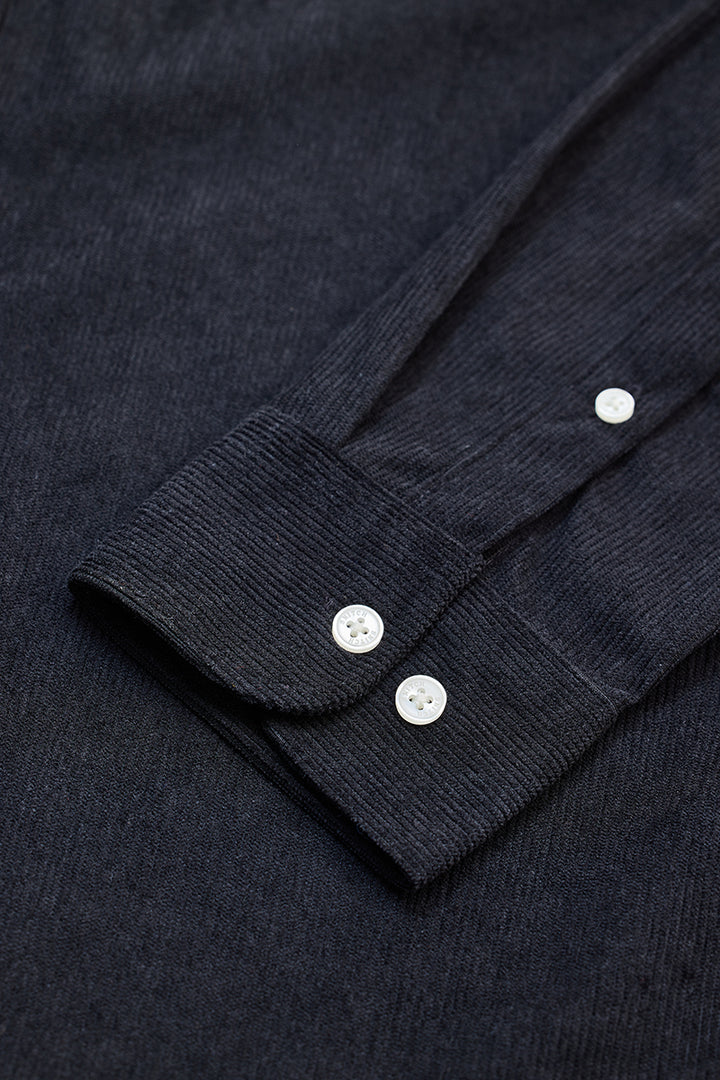 Black Slim Fit Corduroy Shirt