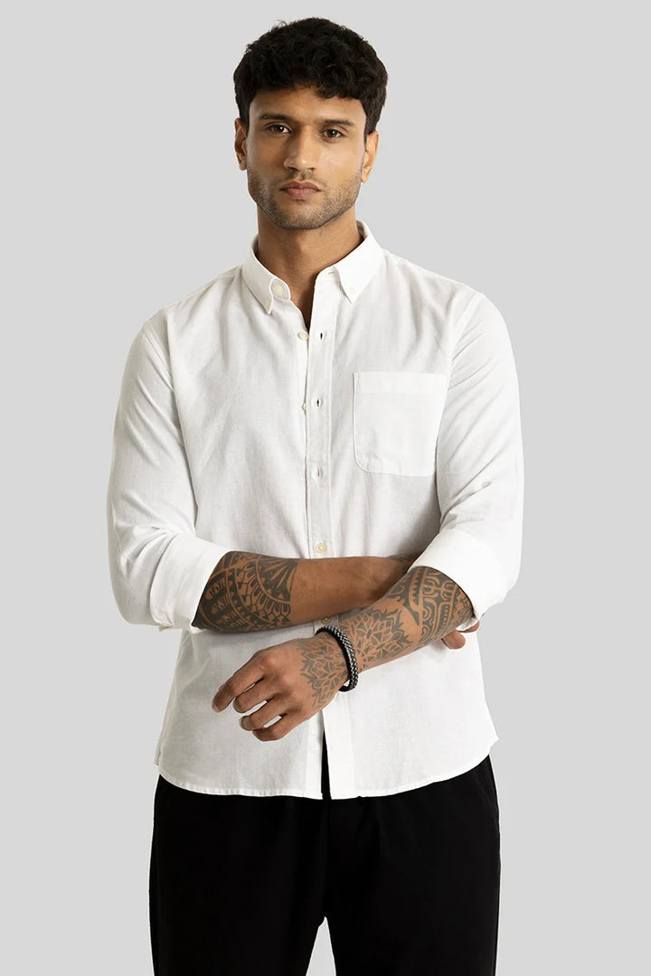 Henri White Plain Linen Blend Shirt