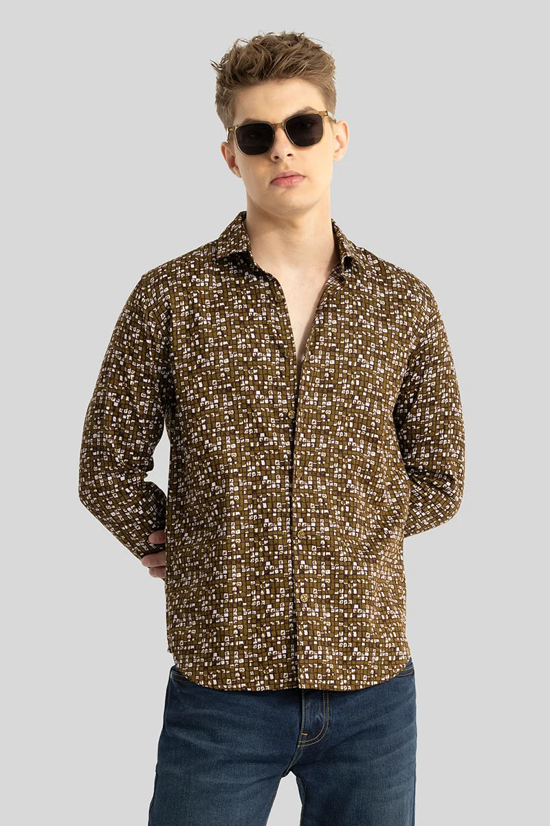 Brown Abstract Slim Fit Shirt