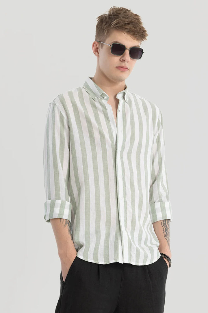 Sage Stripes Linen Blend Shirt