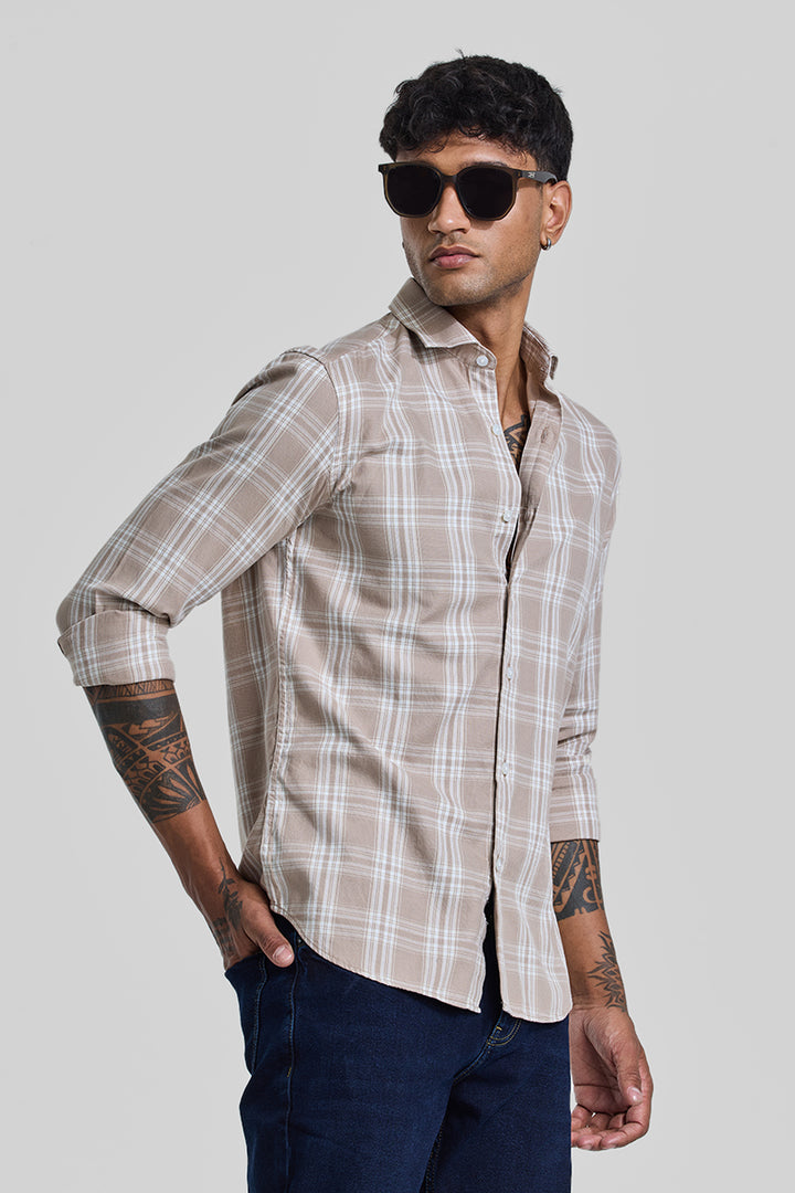 Beige Checks Slim Fit Shirt