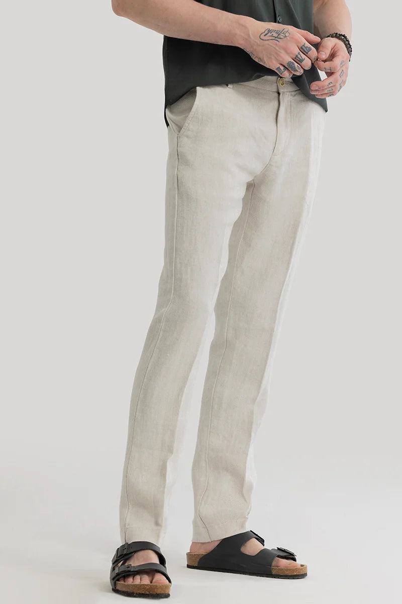 Mads Cream Plain Irish Linen Trousers