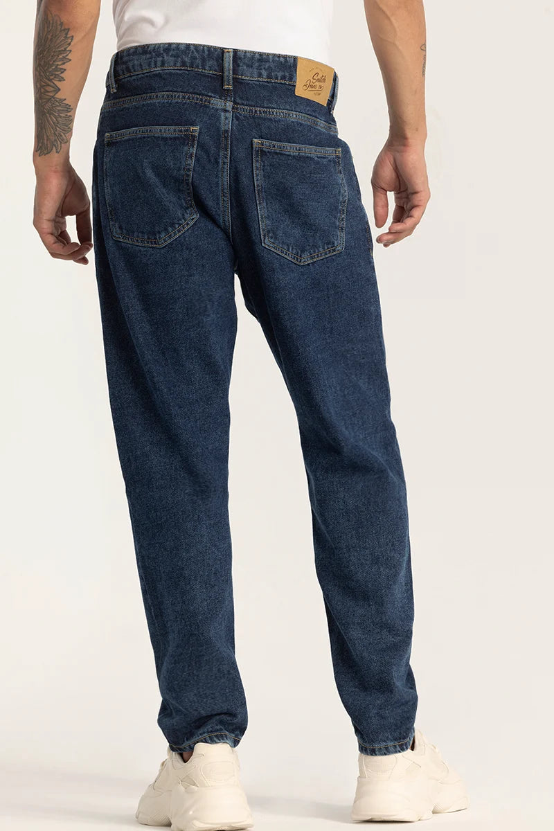 Dark Blue Plain Baggy Fit Jeans