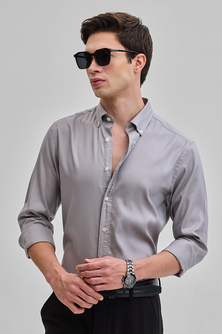 Light Grey Solid Twill Shirt