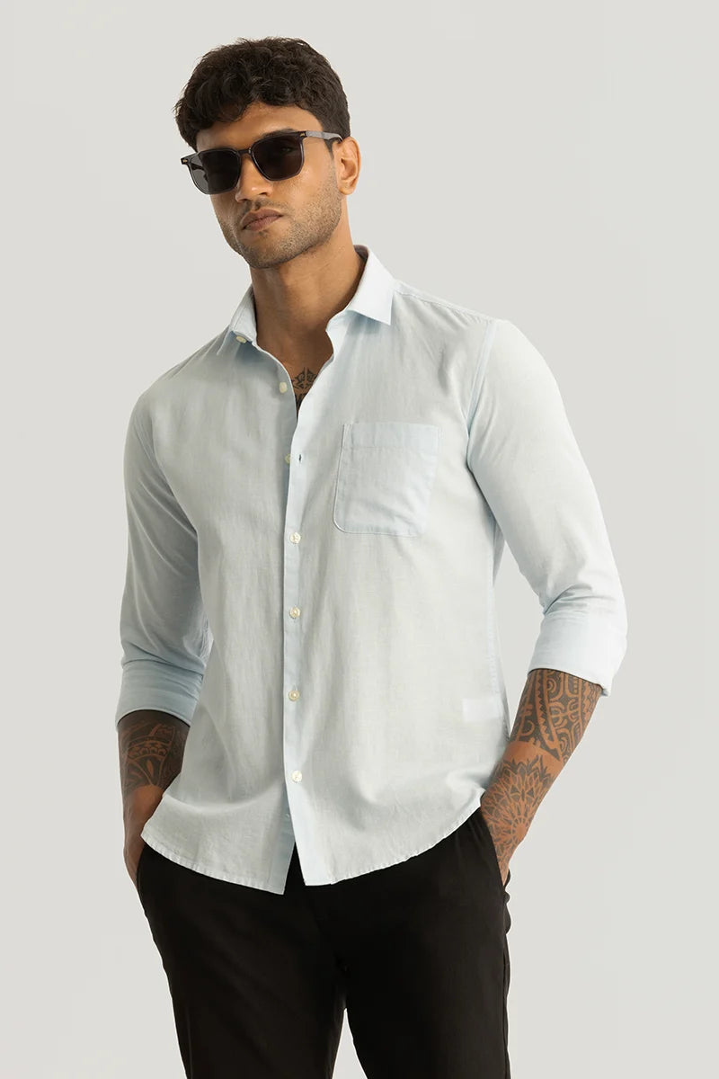 Claudio Light Blue Plain Linen Shirt