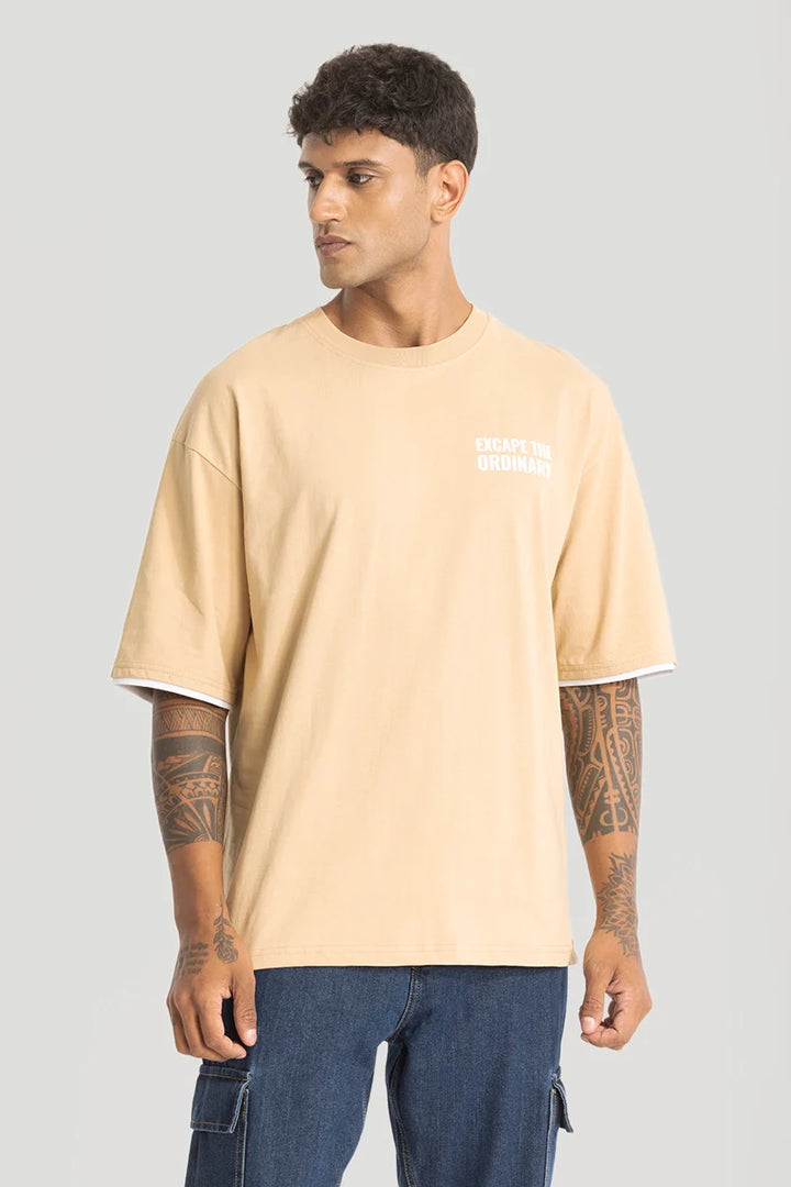 Escape The Ordinary Beige Oversized T-Shirt