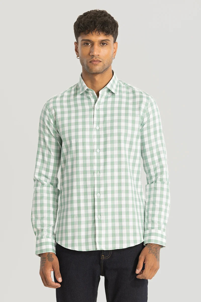 Light Green Slim Fit Checks Shirt