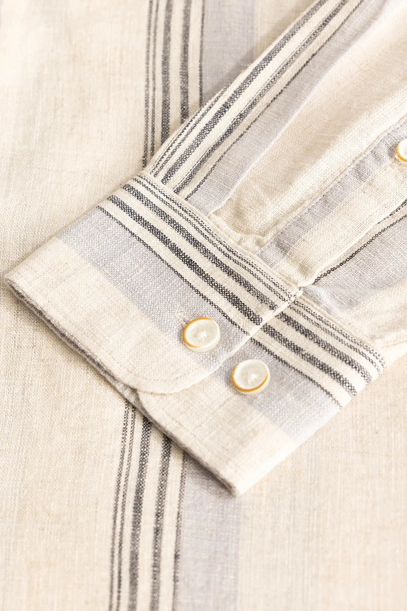 Cream Stripes Linen Blend Shirt