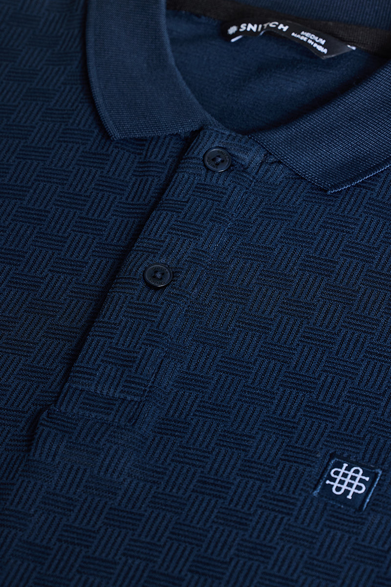 Navy Textured Polo T-Shirt