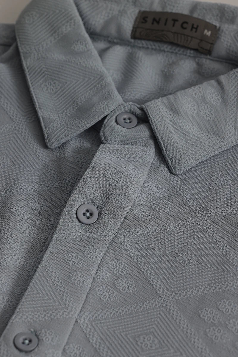 IntricWeave Grey Self-Design Shirt