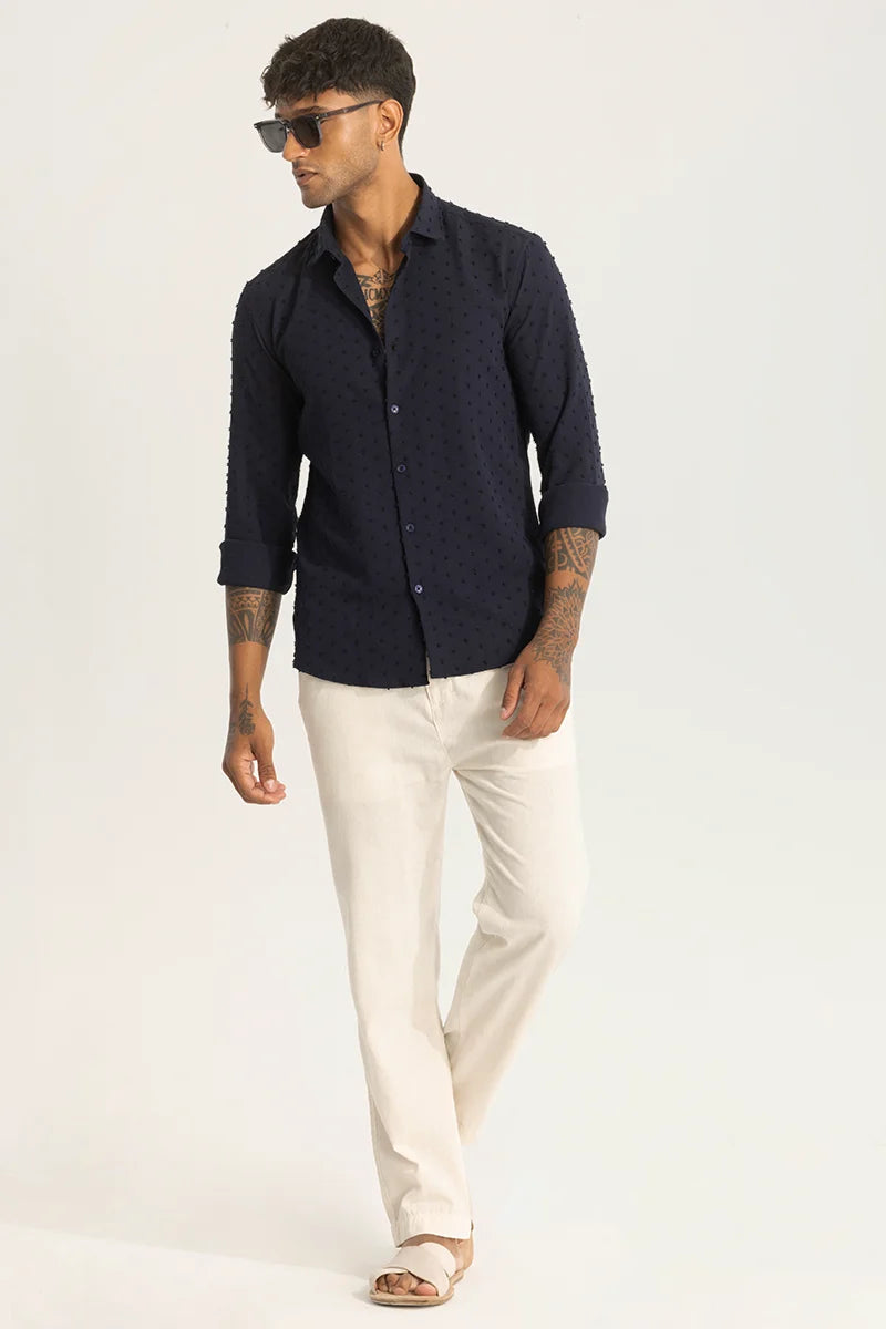 Navy Textured Slim Fit Shirt