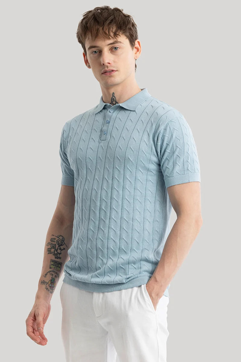 Fresco Light Blue Knitted Polo T-Shirt