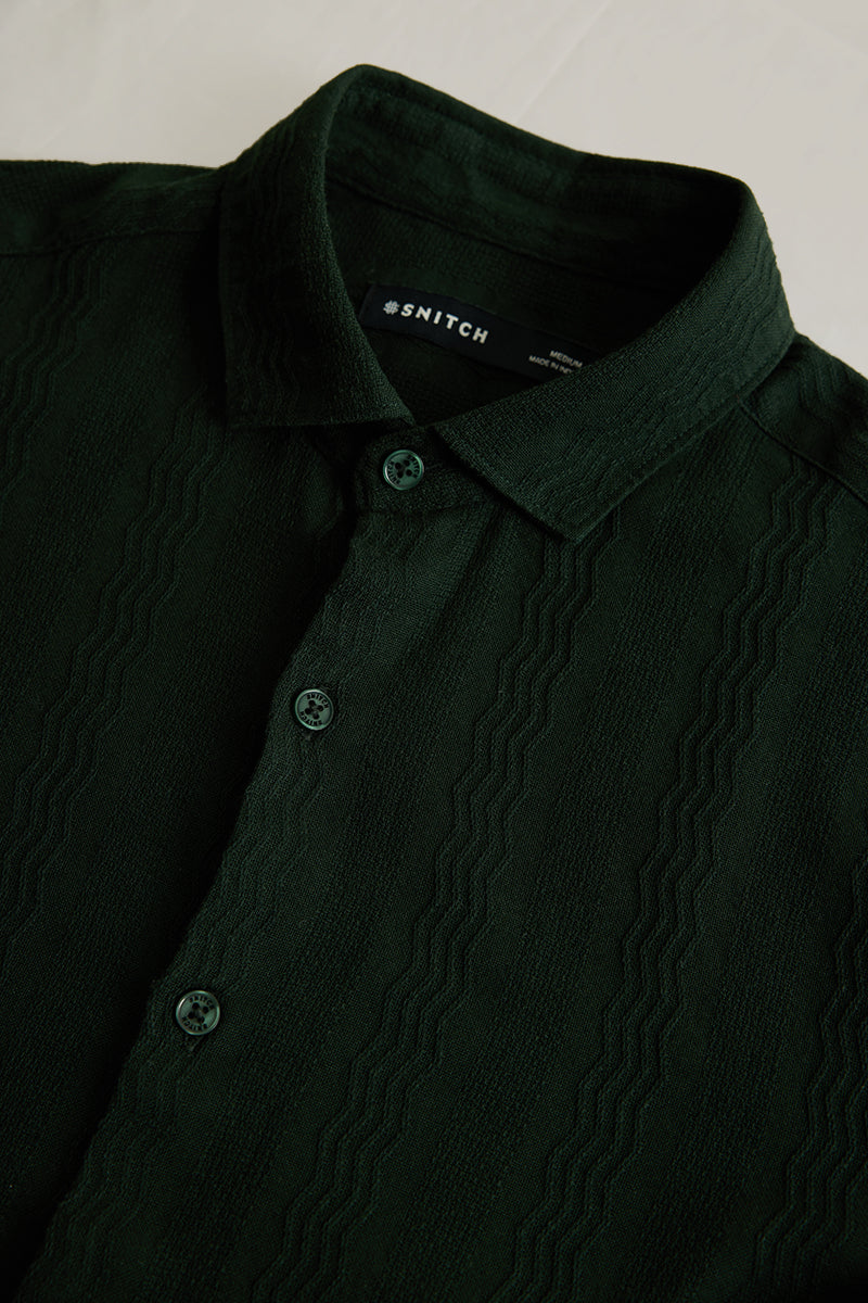 Dark Green Textured Slim Fit Shirt