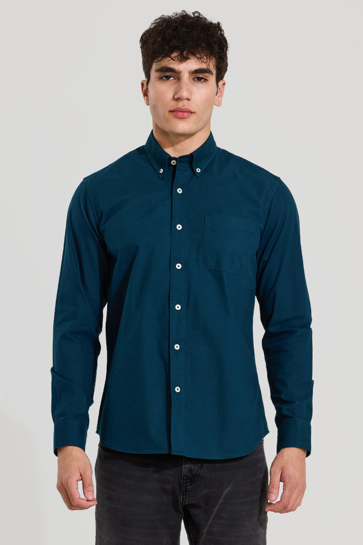 Teal Slim Fit Solid Shirt