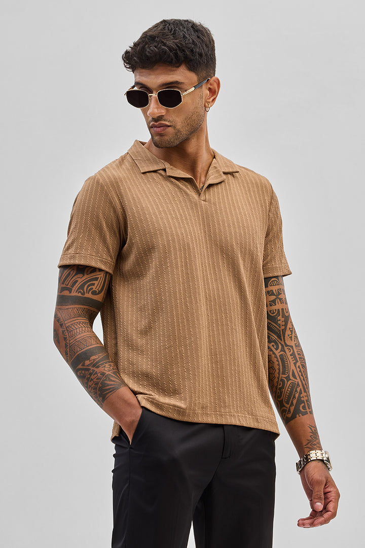 Light Brown Textured Cuban T-Shirt