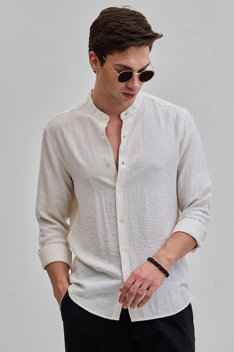 Cream Mandarin Linen Blend Shirt