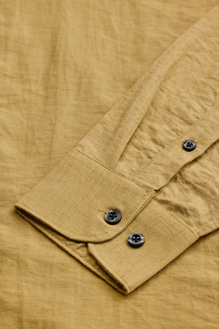 Yellow Textured Linen Blend Shirt