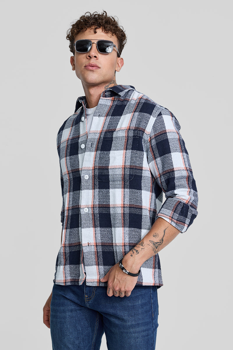 Navy Box Fit Tartan Shirt