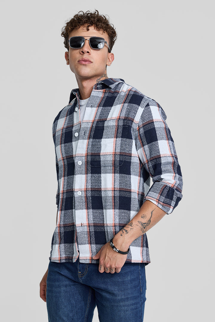 Navy Box Fit Tartan Shirt