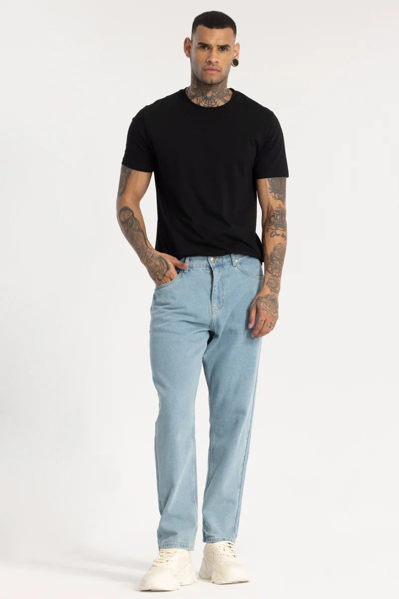 Blue Plain Baggy Fit Jeans