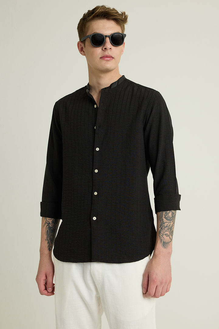 Black Mandarin Textured Shirt