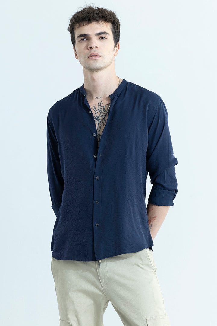 Calista Navy Mandarin Shirt