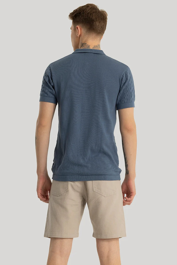 Ascent Stone Blue Knitted Polo T-Shirt