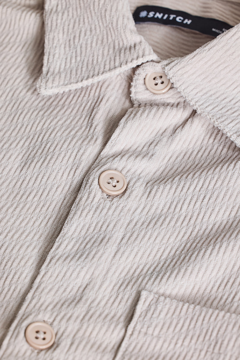 Cream Textured Corduroy Overshirt