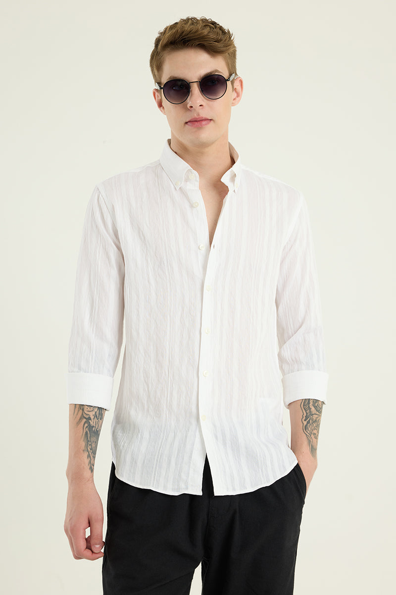 White Textured Slim Fit Shirt