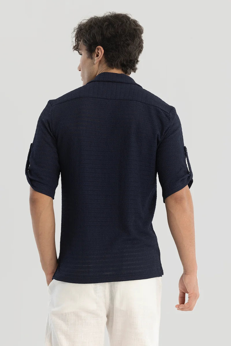 Navy Self-Design Cuban Shirt