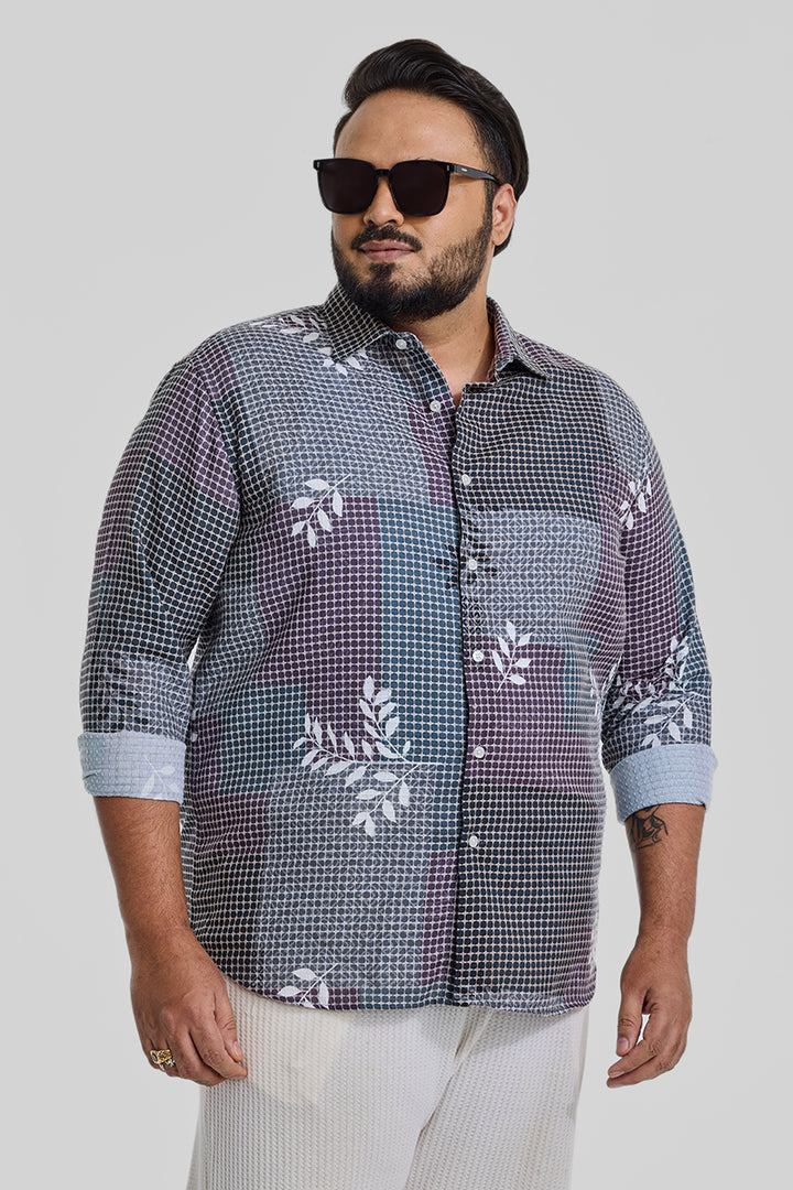 Greyish Blue Abstract Textured Plus Size Shirt