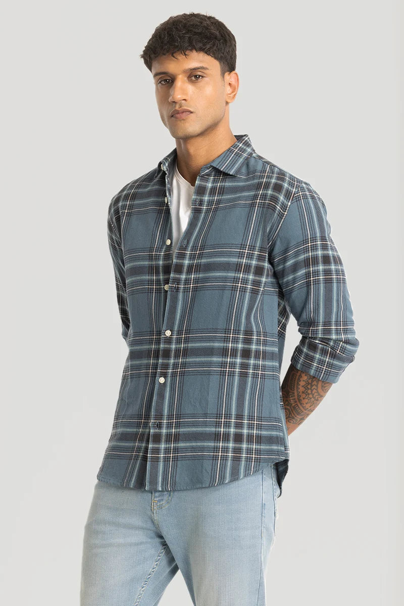 Steel Blue Checks Slim Fit Shirt