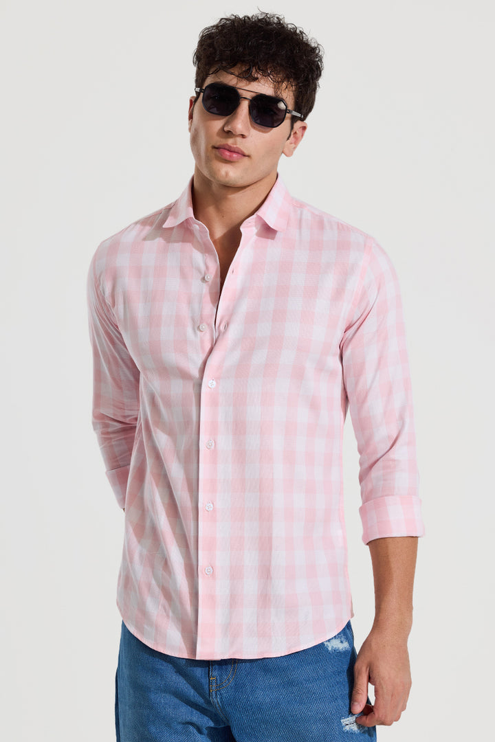 Light Pink Gingham Slim Fit Shirt