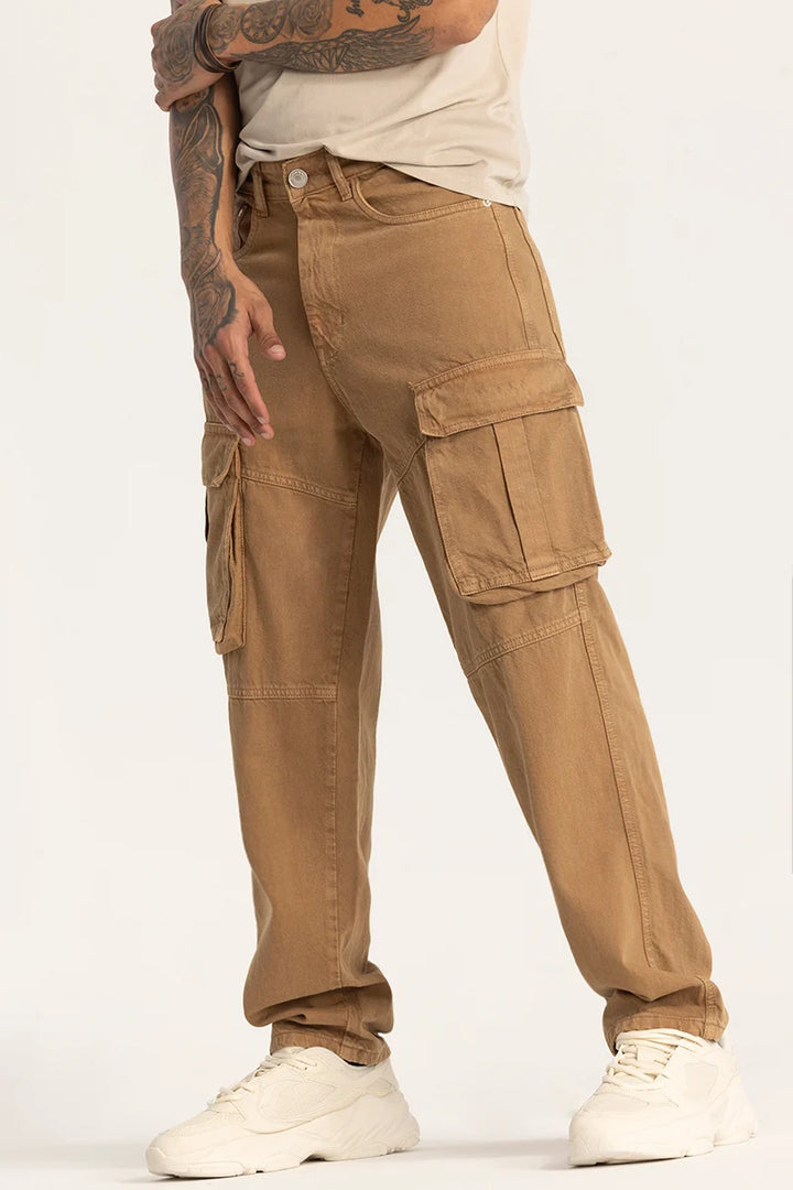 Khaki Relaxed Fit Cargo Jeans