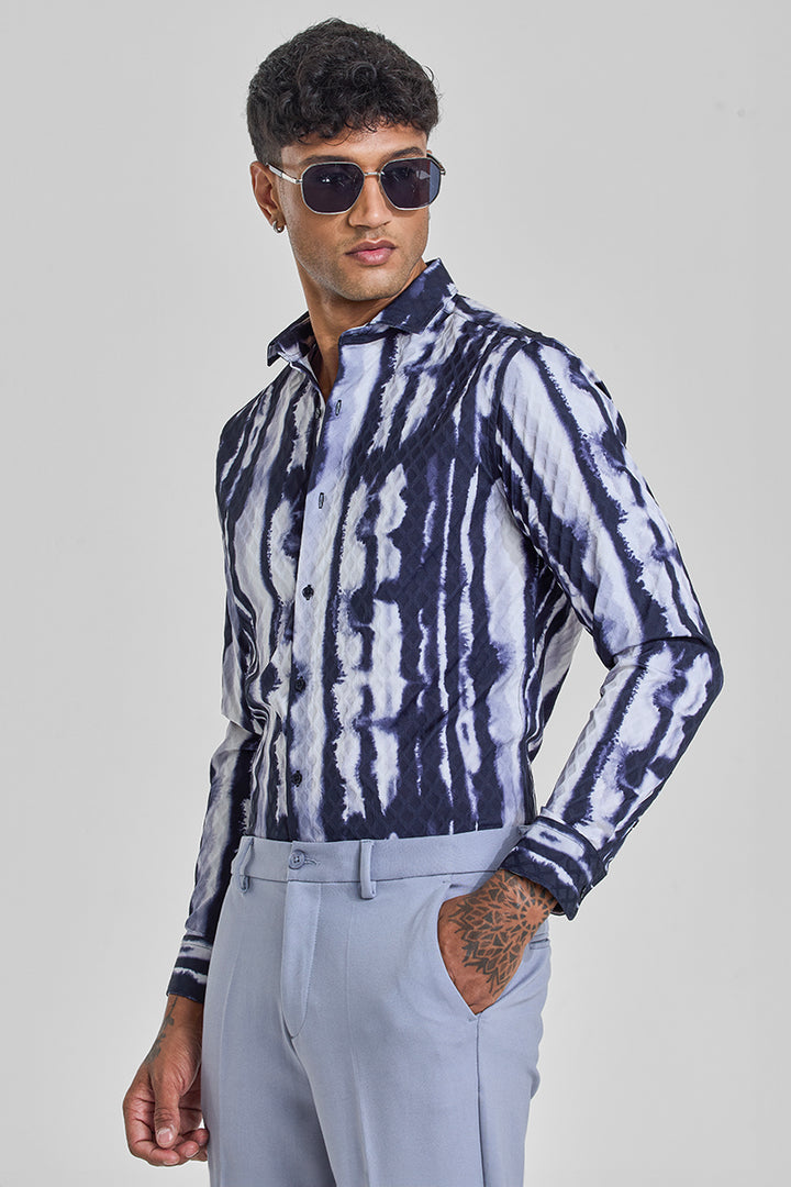 Navy Abstract Slim Fit Shirt