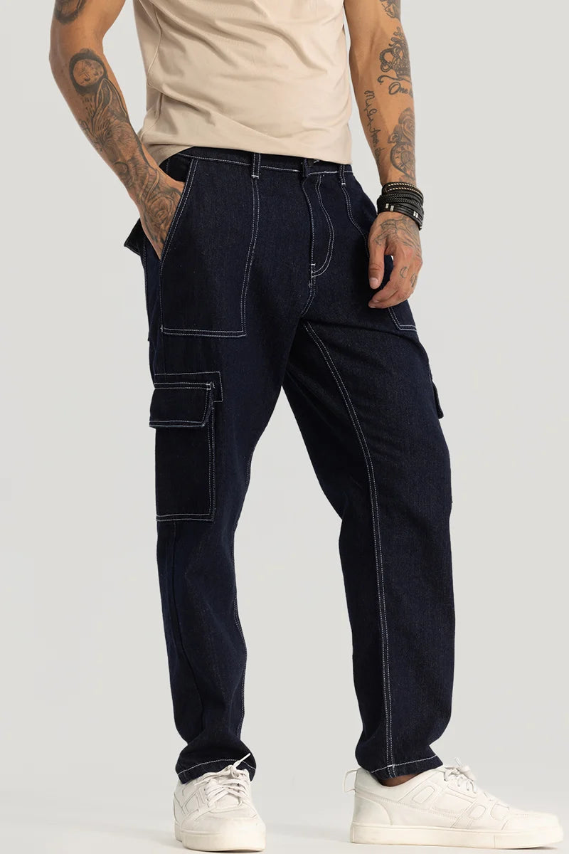 Navy Plain Baggy Fit Jeans