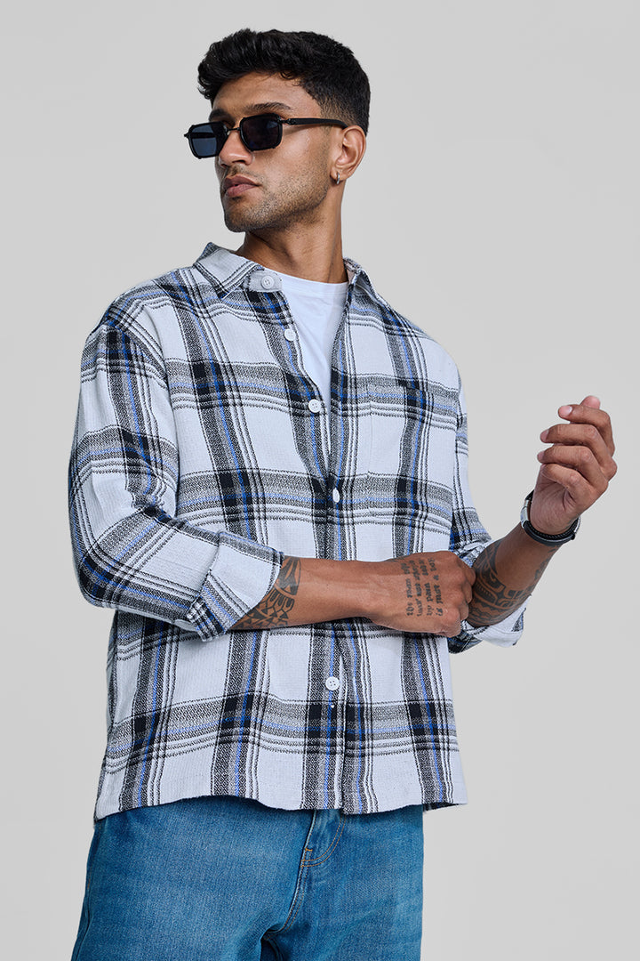 Light Blue Box Fit Plaid Shirt