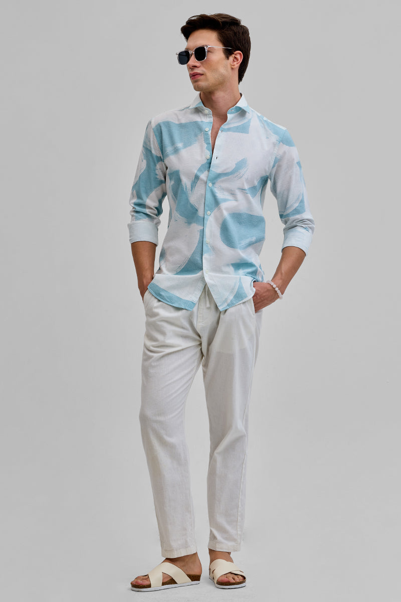 Light Blue Abstract Slim Fit Shirt