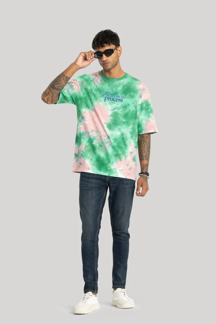 Augusto Green Tie & Dye Oversized Fit T-Shirt