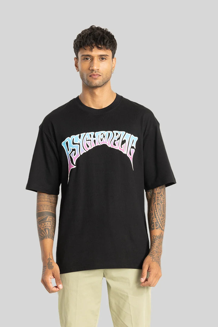 Patrizio Black Graphic Print Oversized Fit T-Shirt