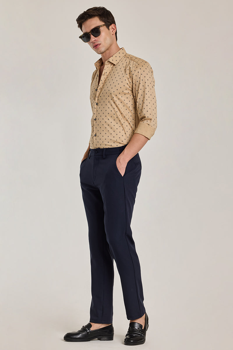 Beige Geometric Slim Fit Shirt