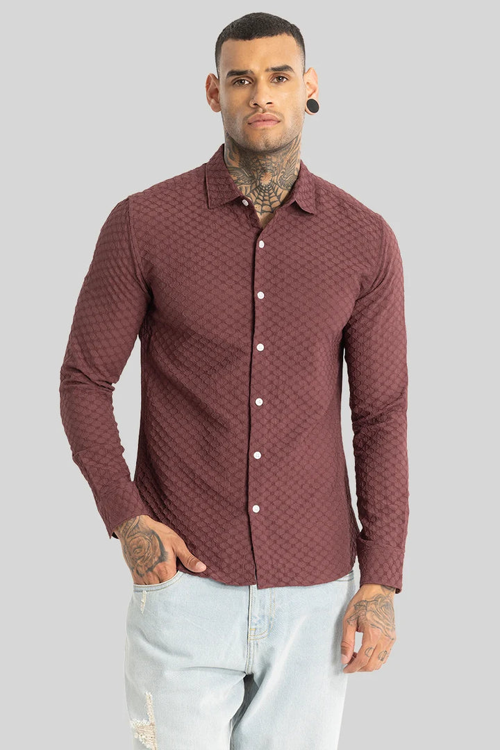 Brown Textured Stretch Shirt