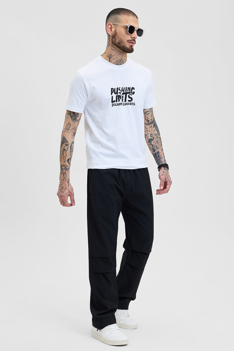 Pushing Limits White Printed Slim Fit T-Shirt