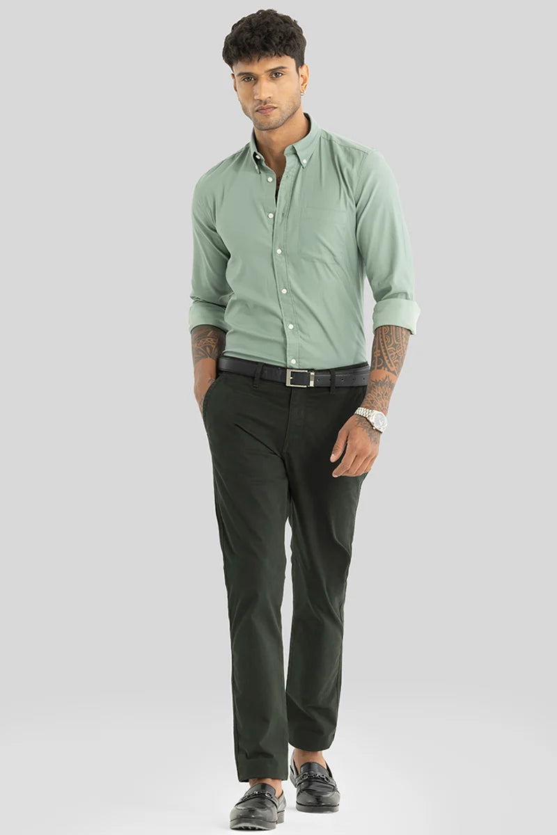 Astral Dark Green Plain Slim Fit Chinos