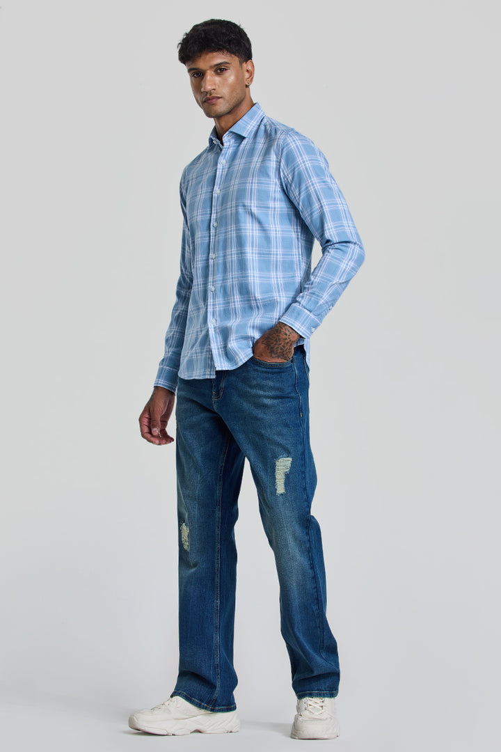 Light Blue Checks Slim Fit Shirt