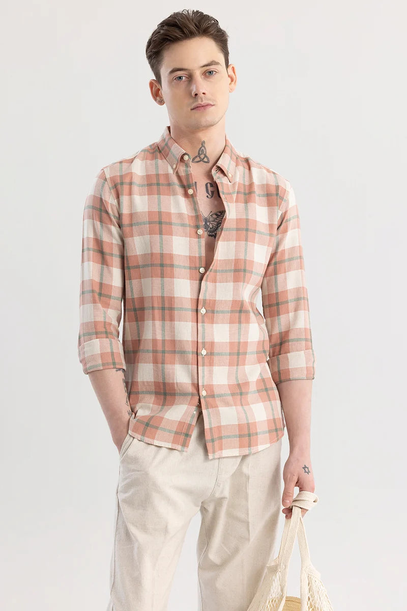 Dreamweaver Peach Checks Shirt