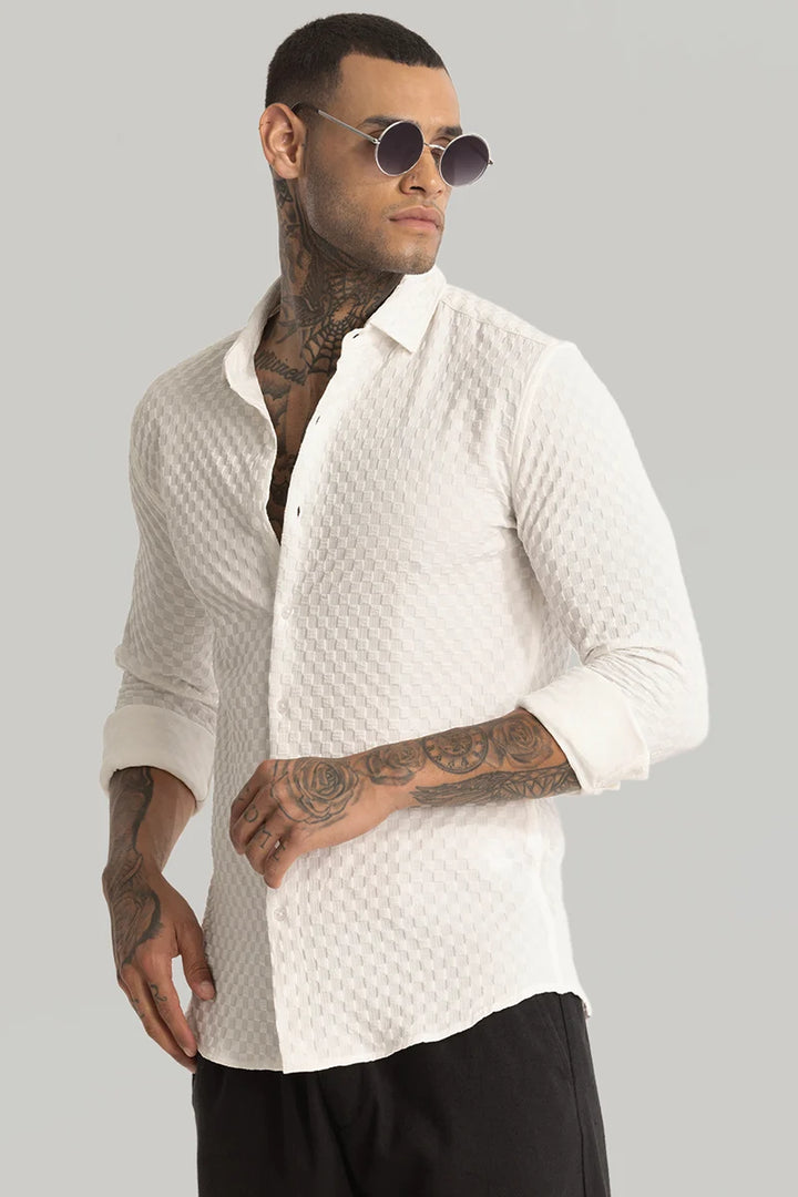 White Slim Fit Textured Shirt